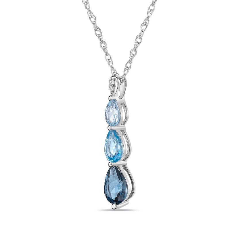 Three-Stone Blue Topaz and Diamond Accent Pendant in Sterling Silver