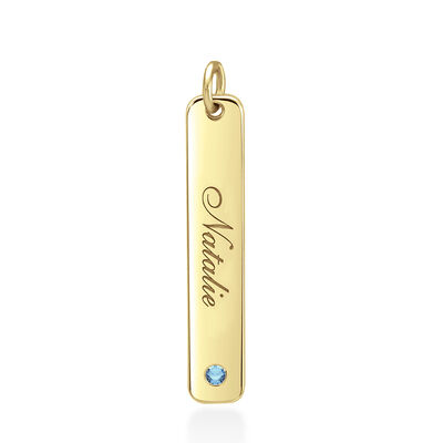 engravable bar pendant with scroll font & custom gemstone
