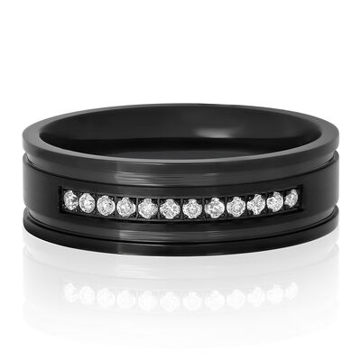 Men’s Diamond Ring in Black Ion-Plated Stainless Steel, 7mm (1/7 ct. tw.)