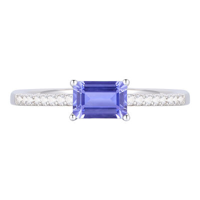 East-West Tanzanite and Diamond Ring in 10K White Gold (1/10 ct. tw.)