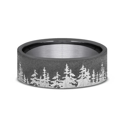 Men’s Wedding Band with Tree Pattern in Black Tantalum, 8mm