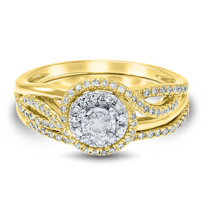 Round Diamond Double Halo Bridal  Set in 10K Yellow Gold (1/2 ct. tw.)