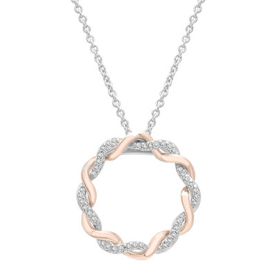 Diamond Accent Circle Pendant in 14K Rose Gold & Sterling Silver