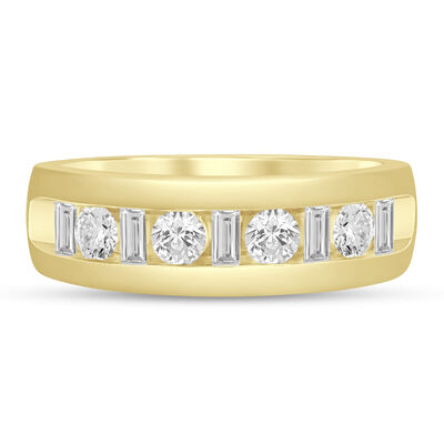 Men's Channel-Set Baguette and Round Diamond Band in 10K Gold (1 ct. tw.)