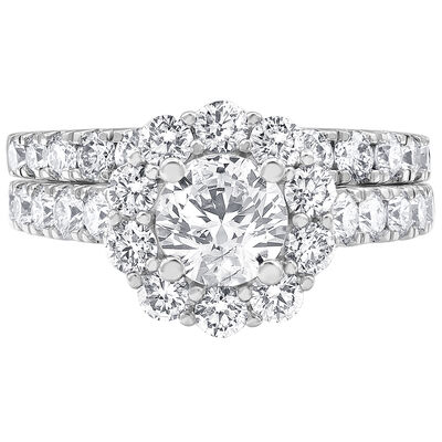 Lab Grown Diamond Round Halo Bridal Set in 14K White Gold (3 ct. tw.)