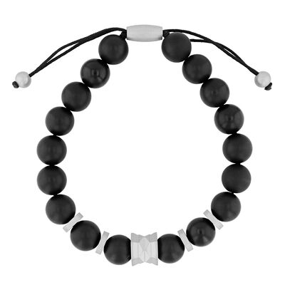 Onyx Bead Bracelet in Gray Stainless Steel