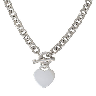Heart Toggle Necklace with Rolo Chain in Sterling Silver, 17”