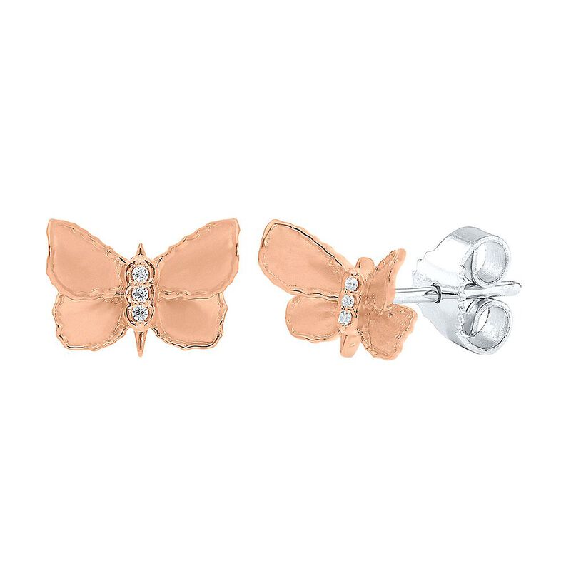 Diamond Butterfly Earrings in 10K Rose &amp; White Gold