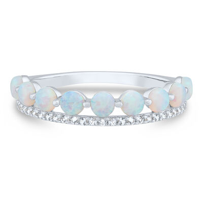 Lab Created Opal and Lab Created White Sapphire Stack Ring in Sterling Silver