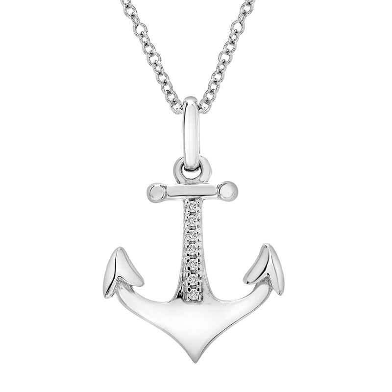 Diamond Anchor Pendant in Sterling Silver