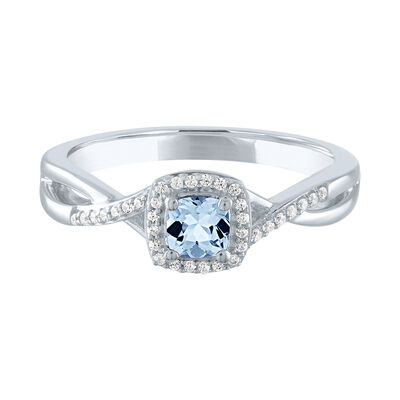 Lab Created Aquamarine & Diamond Promise Ring in 10K White Gold