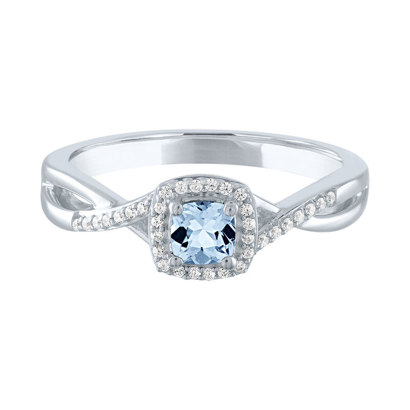 Lab Created Aquamarine &amp; Diamond Promise Ring in 10K White Gold