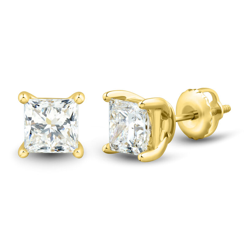 Lab Grown Diamond Stud Earrings with Princess-Cut Solitaires in 14K Yellow Gold &#40;2 ct. tw.&#41; 