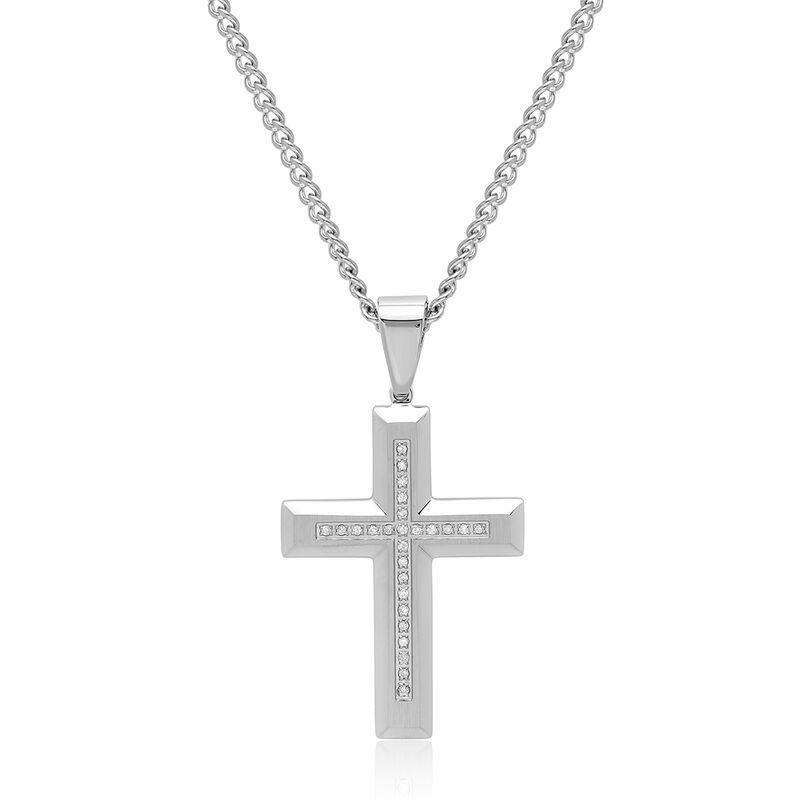1/8 ct. tw. Diamond Cross Pendant in Stainless Steel