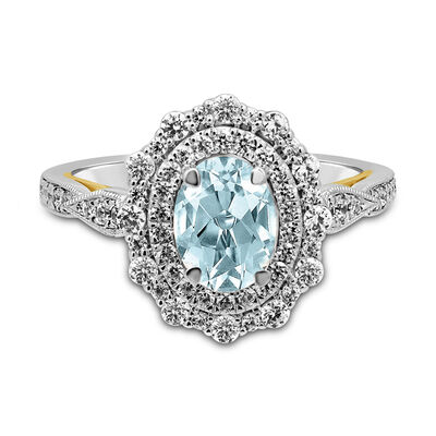 TRULY™ Zac Posen Aquamarine & 5/8 ct. tw. Diamond Engagement Ring in 14K White & Yellow Gold