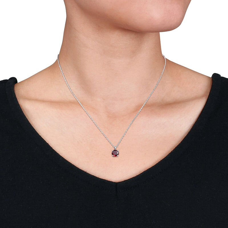 Garnet Solitaire Pendant in Sterling Silver