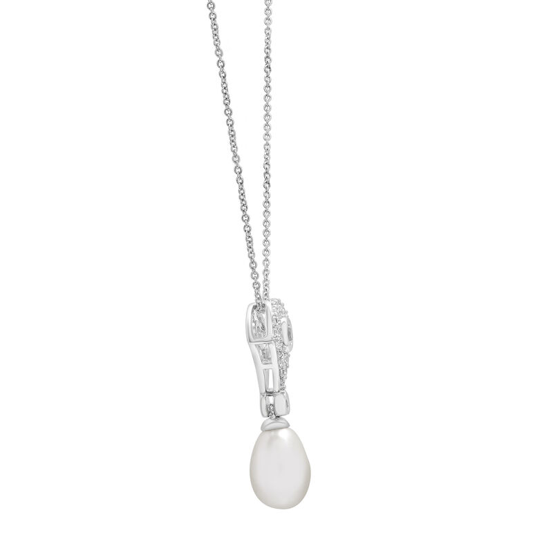 Freshwater Cultured Pearl and Lab-Created White Sapphire Drop Pendant in Sterling Silver