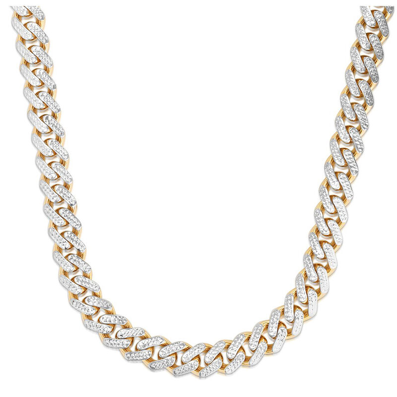 Miami Cuban Link Chain in 14K Yellow & White Gold, 24”