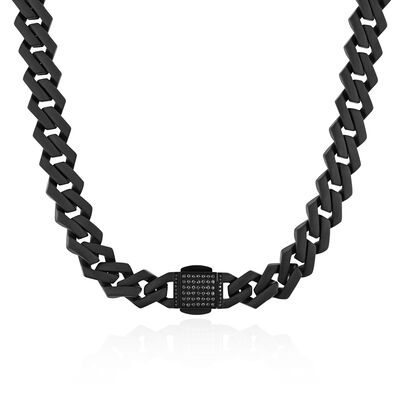  Link Necklace with Black Diamonds in Matte Black Ion-Plated Stainless Steel, 13MM, 20”, (1/2 ct. tw.) 