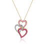 Diamond Accent &amp; Pink Tourmaline Three-Heart Pendant in 14K Yellow Gold