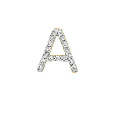 Single-Letter Stud Earring “A” with Diamond Accents in 10K Yellow Gold