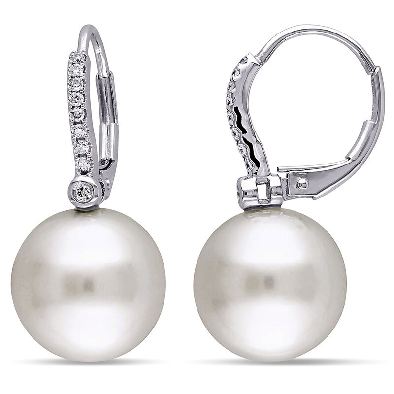 South Sea Pearl &amp; 1/8 ct. tw. Diamond Drop Earrings in 14K White Gold