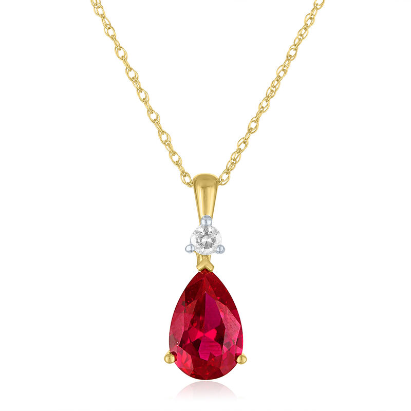 Lab-Created Ruby and Lab-Created White Sapphire Pendant in 10K Yellow Gold