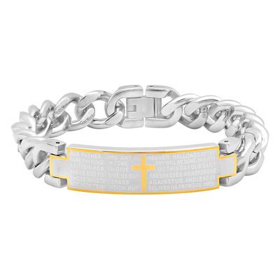 Lord’s Prayer Curb Link ID Bracelet in Yellow Ion-Plated Stainless Steel, 12MM, 8.5”