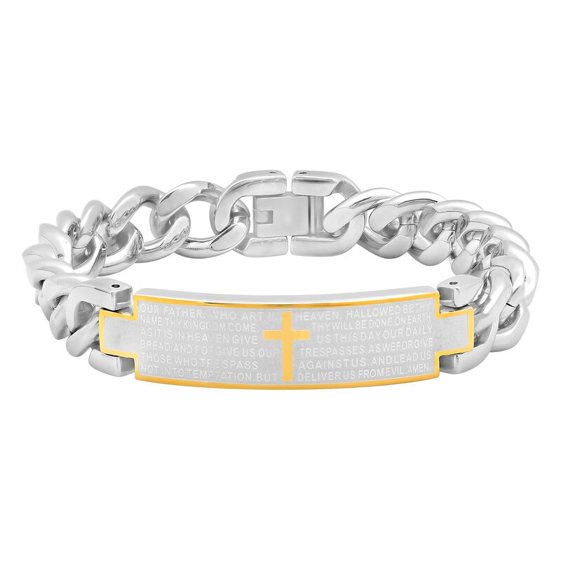 Lord&rsquo;s Prayer Curb Link ID Bracelet in Yellow Ion-Plated Stainless Steel, 12MM, 8.5&rdquo;