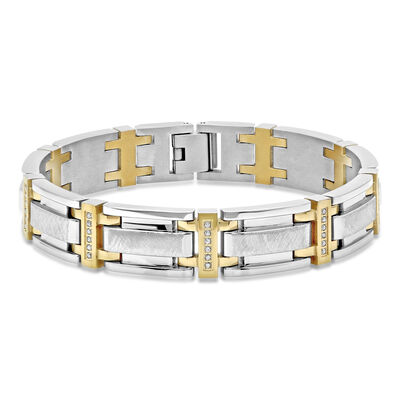 Diamond Link Bracelet in Stainless Steel and Yellow Ion-Plated Stainless Steel, 8.5