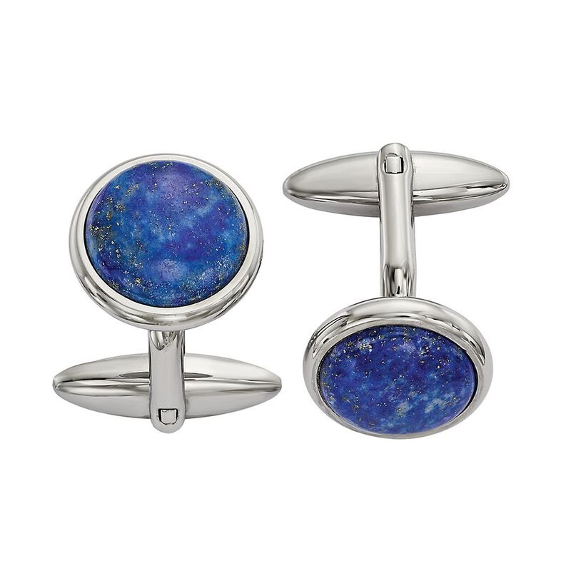 Men&#39;s Blue Lapis Cuff Links in Stainless Steel