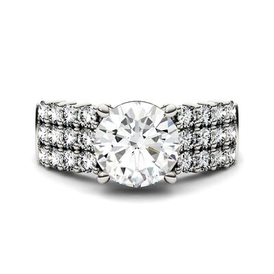 Round Moissanite Ring with Triple Band in 14K White Gold (3 ct. tw.)