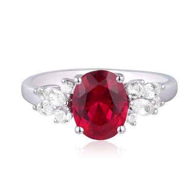 Lab-Created Ruby and Lab-Created White Sapphire Ring in Sterling Silver
