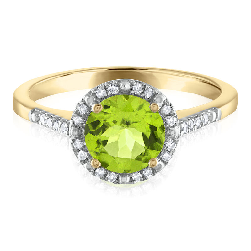 Peridot and Diamond Halo Ring in 10K Yellow Gold &#40;1/7 ct. tw.&#41;