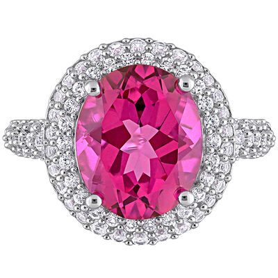 Pink Topaz & Lab Created White Sapphire Ring in Sterling Silver