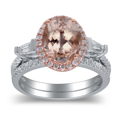 Morganite and Diamond Ring in 14K White Gold and 14K Rose Gold (1/2 ct. tw.)