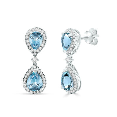 Aquamarine and Diamond Earrings in 14K White Gold (1/5 ct. tw.)