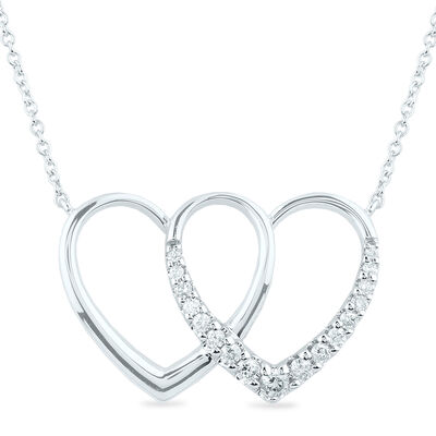 Diamond Double-Heart Pendant in 10K White Gold (1/5 ct. tw.)