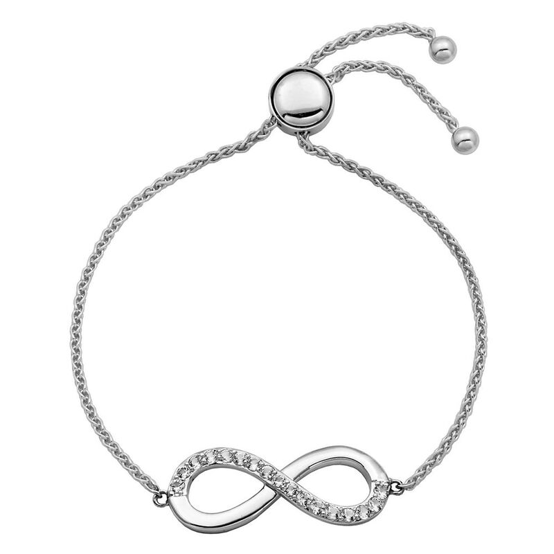 Lab Created White Sapphire Infinity Bolo Bracelet in Sterling Silver