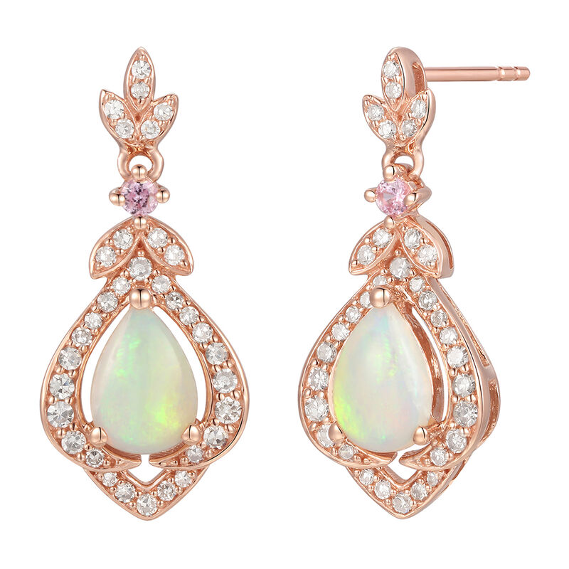 Opal, Pink Sapphire &amp; 1/4 ct. tw. Diamond Earrings in 10K Rose Gold