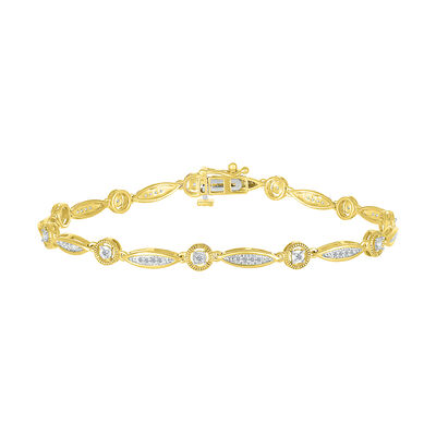 Diamond Link Bracelet with Alternating Shapes in 10K Yellow Gold (1/3 ct. tw.)