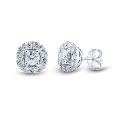1 ct. tw. Lab Grown Diamond Halo Earrings in 14K White Gold