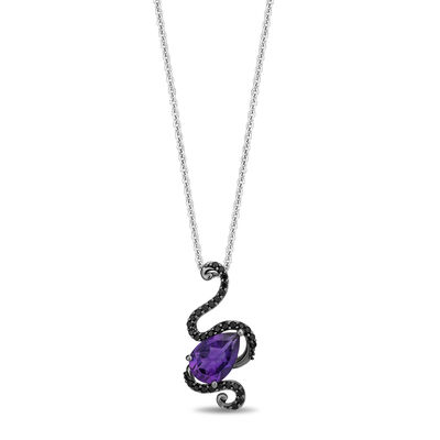Ursula Purple Amethyst and Black Diamond Pendant in Sterling Silver (1/7 ct. Tw.) 