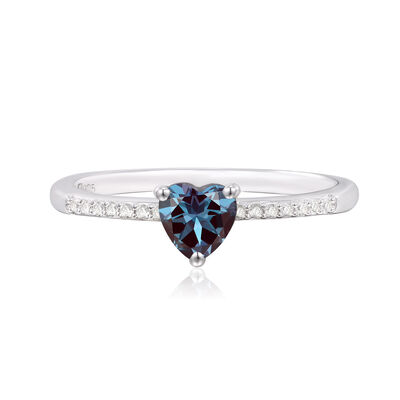 Lab-Created Alexandrite Heart Ring with Lab-Created White Sapphires in Sterling Silver