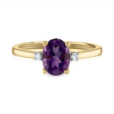 Oval Amethyst & Diamond Accent Ring in 14K Yellow Gold
