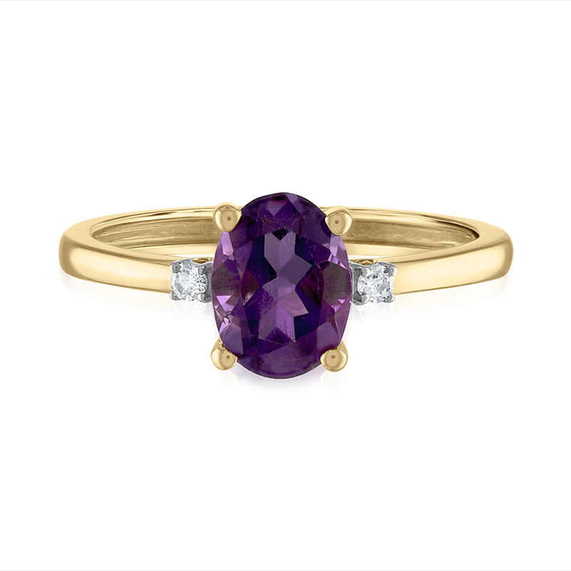 Oval Amethyst &amp; Diamond Accent Ring in 14K Yellow Gold