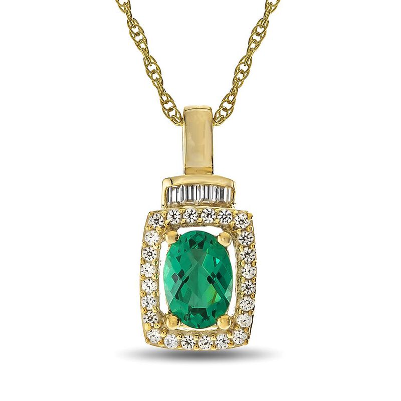 Emerald &amp; 1/5 ct. tw. Diamond Pendant in 10K Yellow Gold