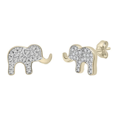 Elephant Earrings with Diamonds in 10K Yellow Gold (1/10 ct. tw.)