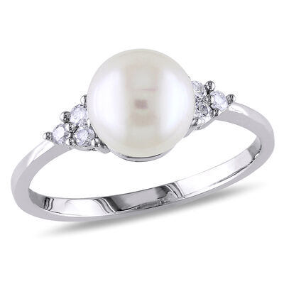 Freshwater Pearl & 1/8 ct. tw. Diamond Ring in 10K White Gold