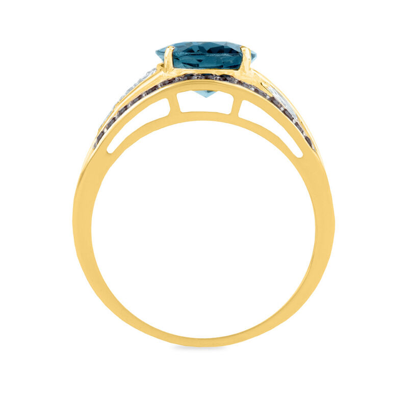 Oval Blue Topaz Ring with Smoky Topaz &amp; Diamond Accents in 10K Yellow Gold
